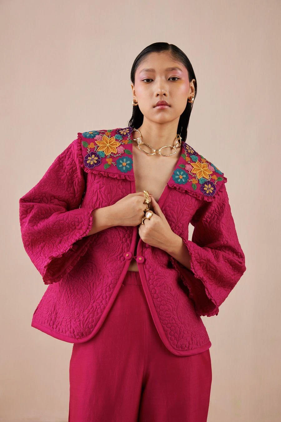 Chandrima Fuchsia Quilted And Embroidered Jacket 2 Chandrima Fuchsia Quilted And Embroidered Jacket - Image 2