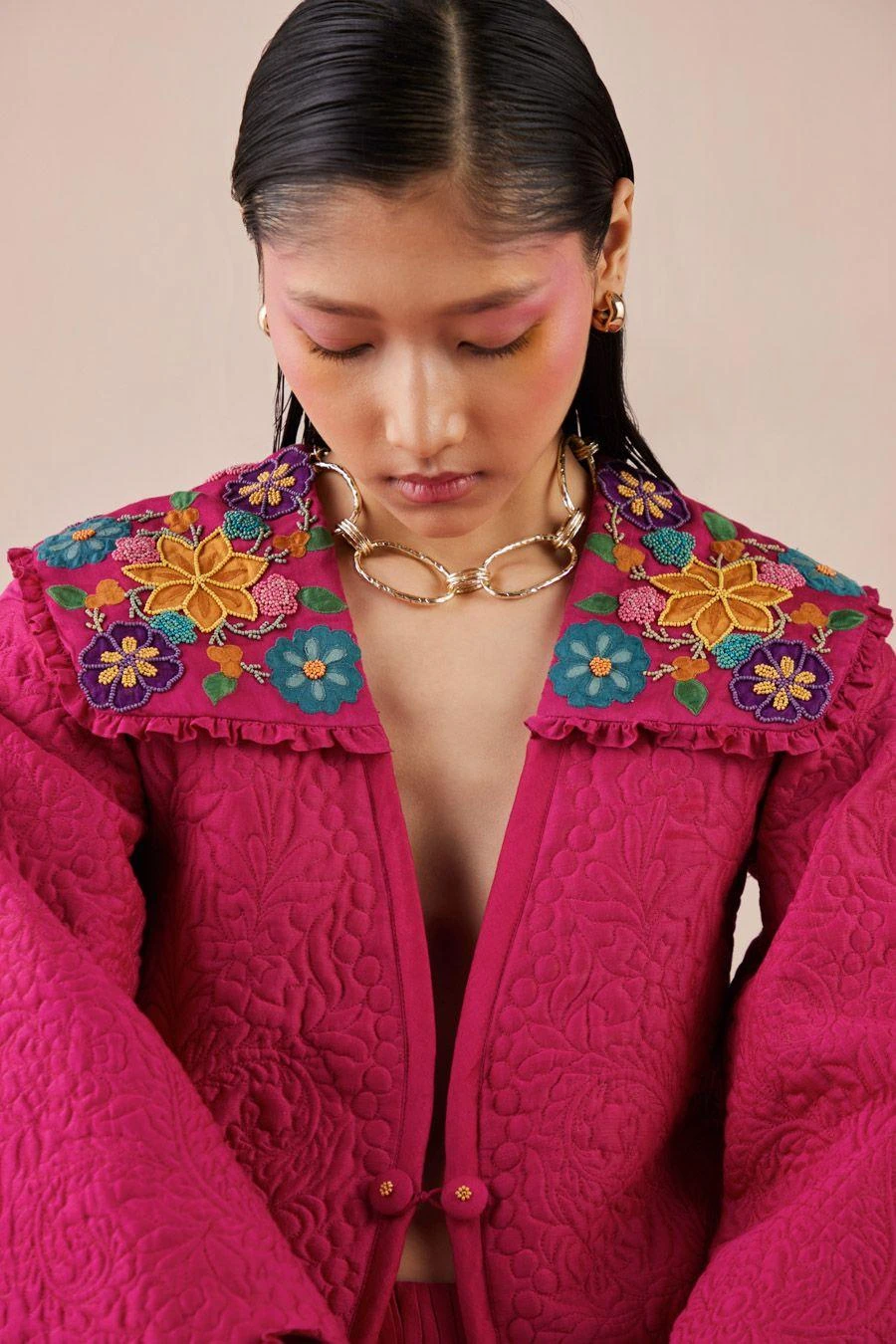 Chandrima Fuchsia Quilted And Embroidered Jacket 3 Chandrima Fuchsia Quilted And Embroidered Jacket - Image 3