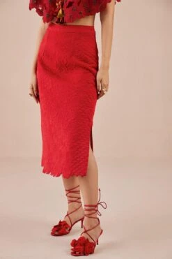Chandrima Red Quilted Pencil Skirt -Inca Style Shop 2811cha25 4