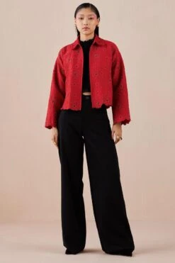 Chandrima Red Poppy Quilted Drop Shoulder Jacket