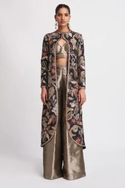 Aisha Rao Onyx Black Floral Embellished Jacket Set