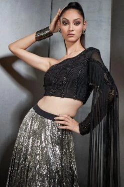Rohit Gandhi + Rahul Khanna Black Ombre Embellished Lehenga Set -Inca Style Shop 3011rr02 3