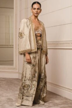 Tarun Tahiliani Gold Printed Velvet Jacket Set