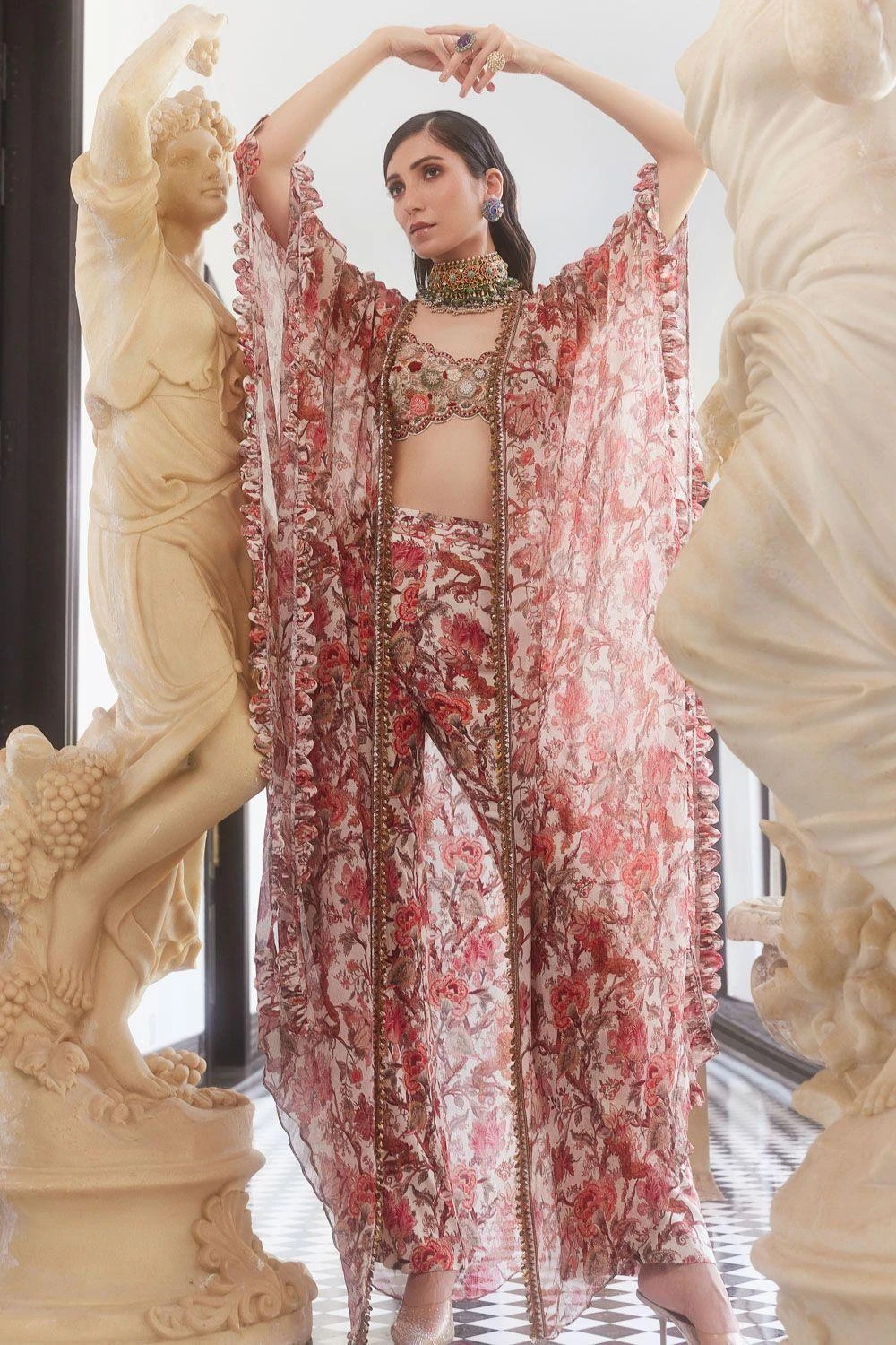 Ridhima Bhasin Amara 3-D Floral Embellished Cape Set 1 Ridhima Bhasin Amara 3-D Floral Embellished Cape Set