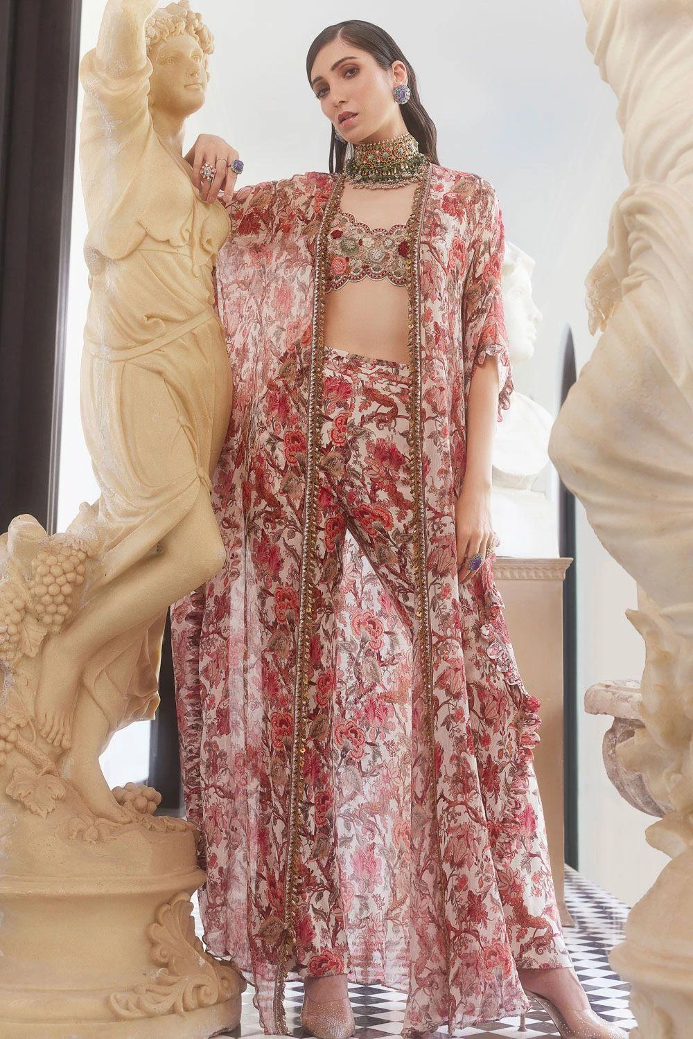 Ridhima Bhasin Amara 3-D Floral Embellished Cape Set 2 Ridhima Bhasin Amara 3-D Floral Embellished Cape Set - Image 2