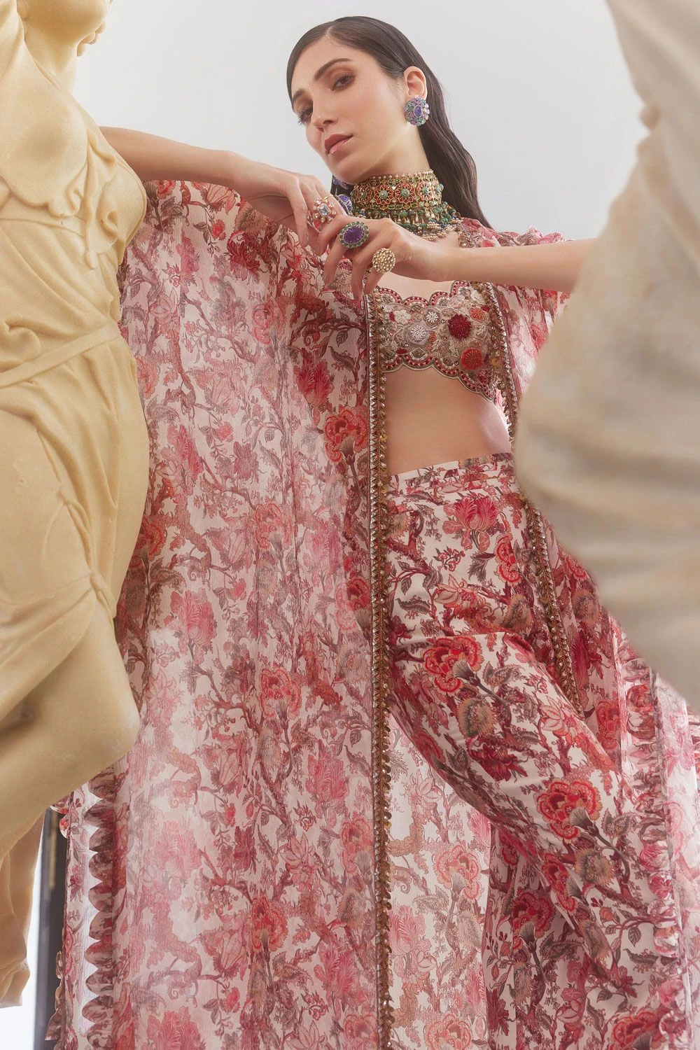 Ridhima Bhasin Amara 3-D Floral Embellished Cape Set 4 Ridhima Bhasin Amara 3-D Floral Embellished Cape Set - Image 4