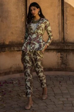 Punit Balana Printed Peplum Jacket & Pants Set
