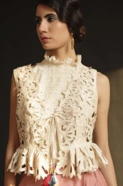 Chandrima Chanderi Ruffled Waistcoat