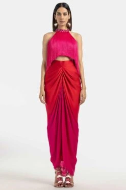 431-88 By Shweta Kapur Ombre Chiffon Draped Skirt