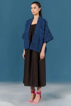 ILK Teal Blue Smocked Cape Jacket