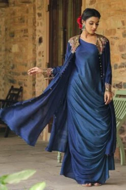 Niti Bothra Regal Blue Zardozi Paisley Jacket-dress Set -Inca Style Shop 41223nb6 3