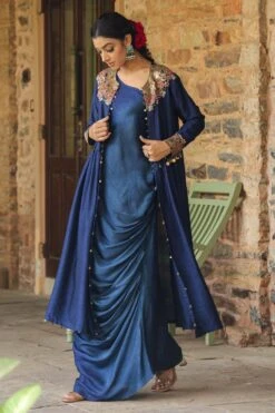 Niti Bothra Regal Blue Zardozi Paisley Jacket-dress Set -Inca Style Shop 41223nb6 4