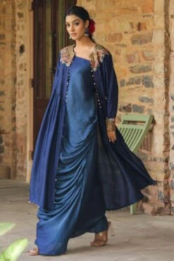 Niti Bothra Regal Blue Zardozi Paisley Jacket-dress Set -Inca Style Shop 41223nb6 5