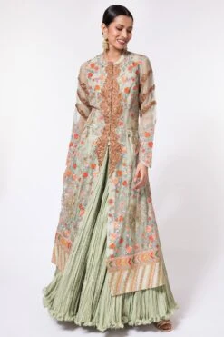 Debyani Organza Embroidered Jacket With Lehenga Set