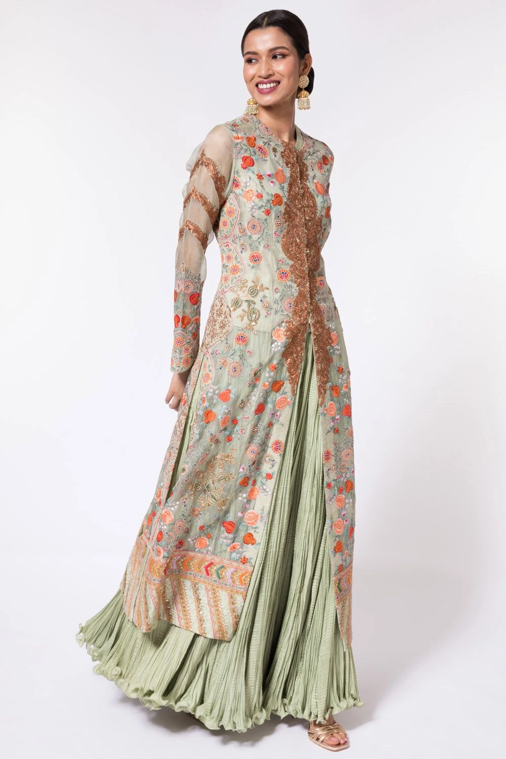 Debyani Organza Embroidered Jacket With Lehenga Set 2 Debyani Organza Embroidered Jacket With Lehenga Set - Image 2