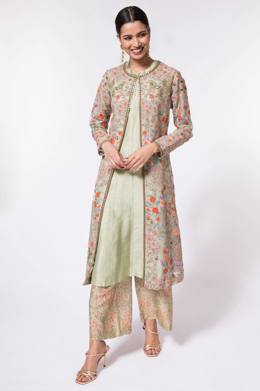 Debyani Pastel Green Embroidered Jacket Set 1 Debyani Pastel Green Embroidered Jacket Set