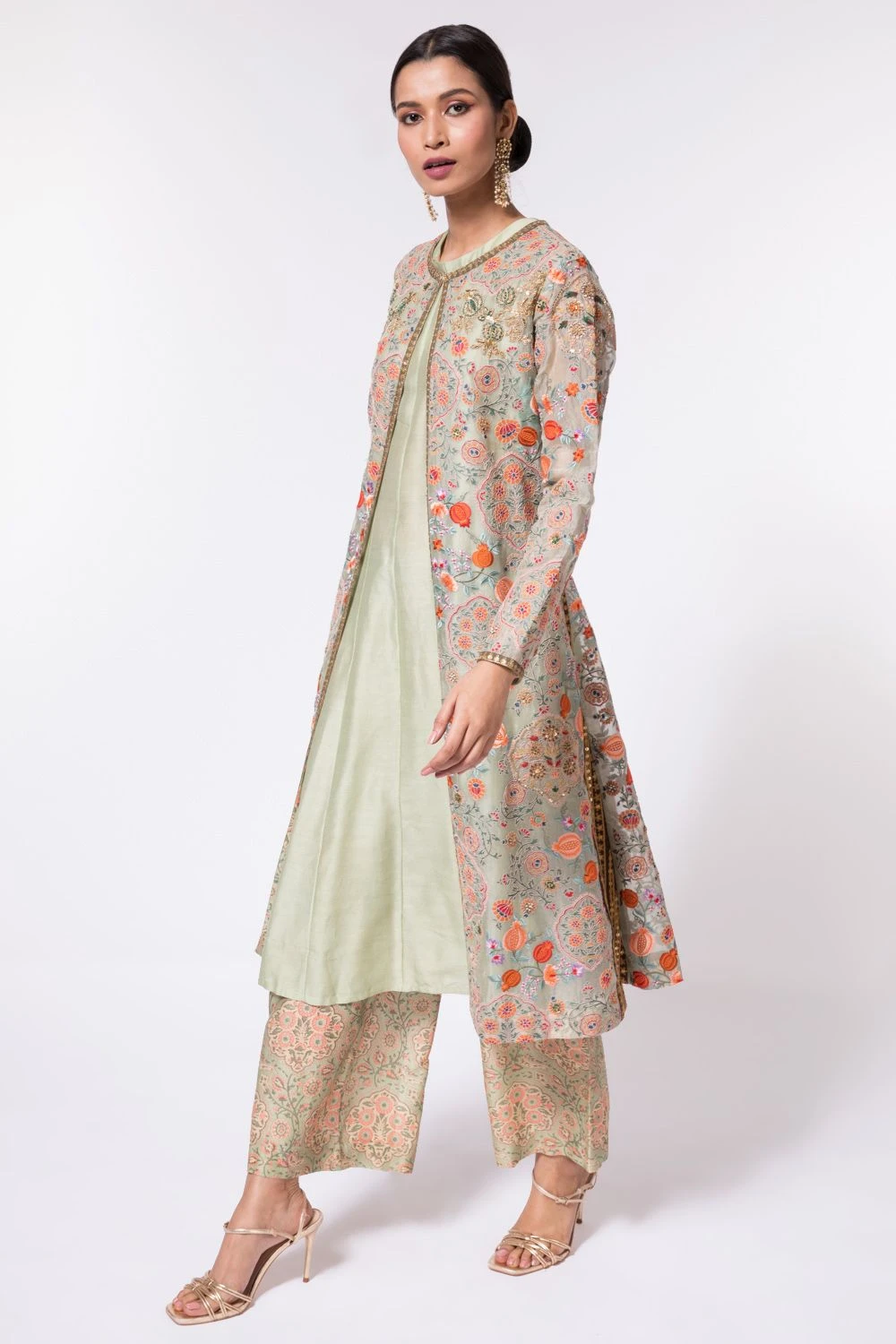 Debyani Pastel Green Embroidered Jacket Set 2 Debyani Pastel Green Embroidered Jacket Set - Image 2