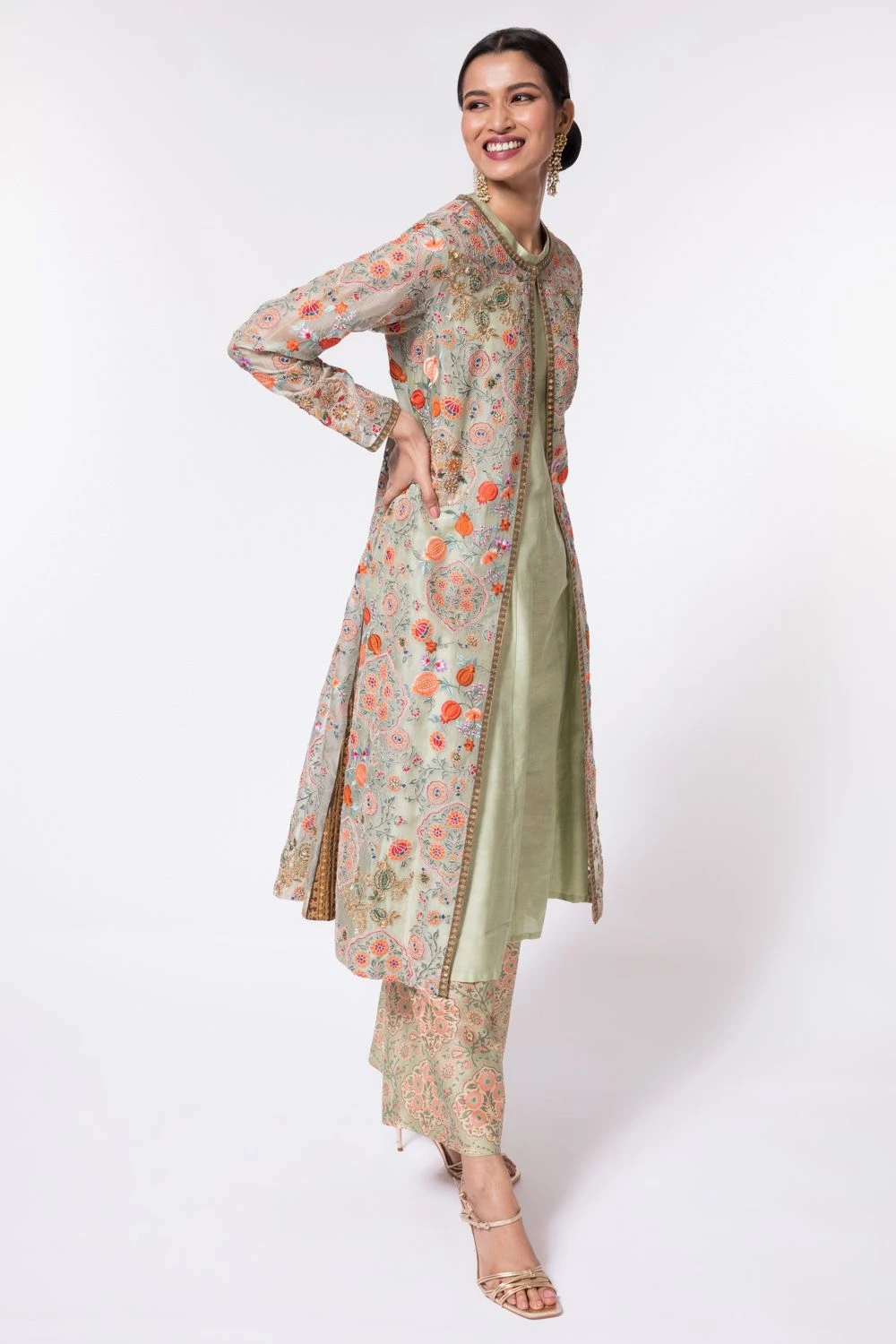 Debyani Pastel Green Embroidered Jacket Set 3 Debyani Pastel Green Embroidered Jacket Set - Image 3