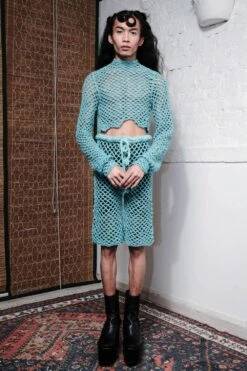 QUOD Peaceful Blue Fishnet Scallop Knitted Shorts