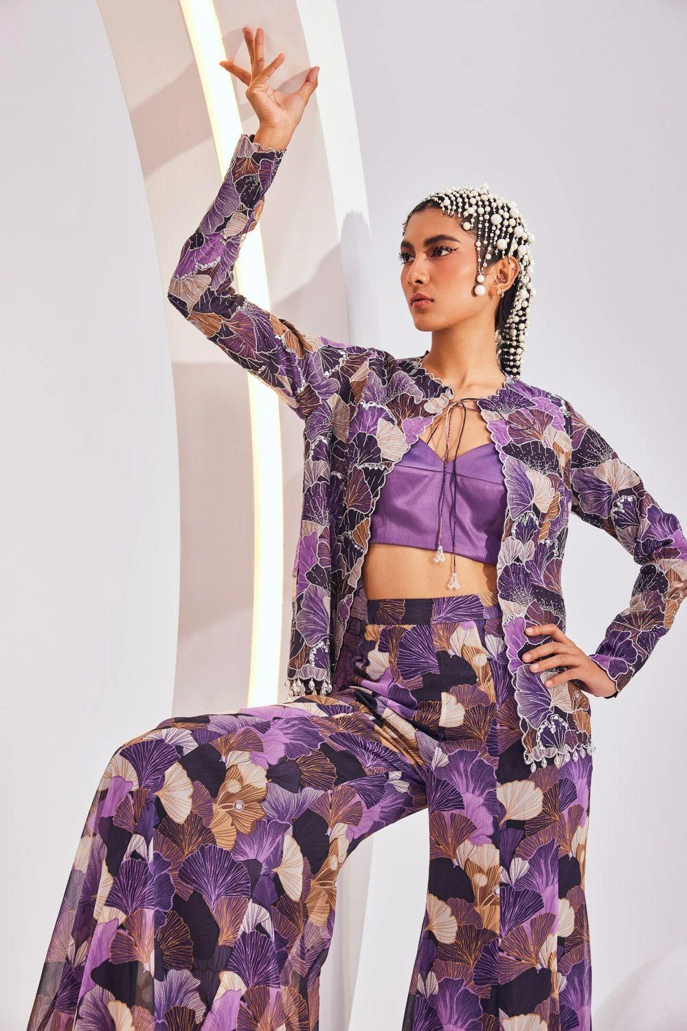 Divya Aggarwal Muriel Royal Purple Floral Printed Jacket Set 4 Divya Aggarwal Muriel Royal Purple Floral Printed Jacket Set - Image 4