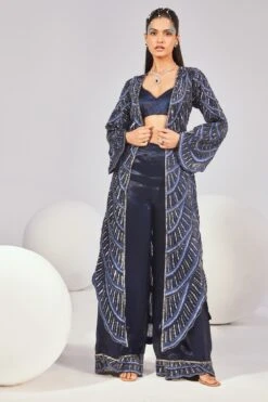 Divya Aggarwal Yara Twilight Blue Sequin Adorned Jacket Set