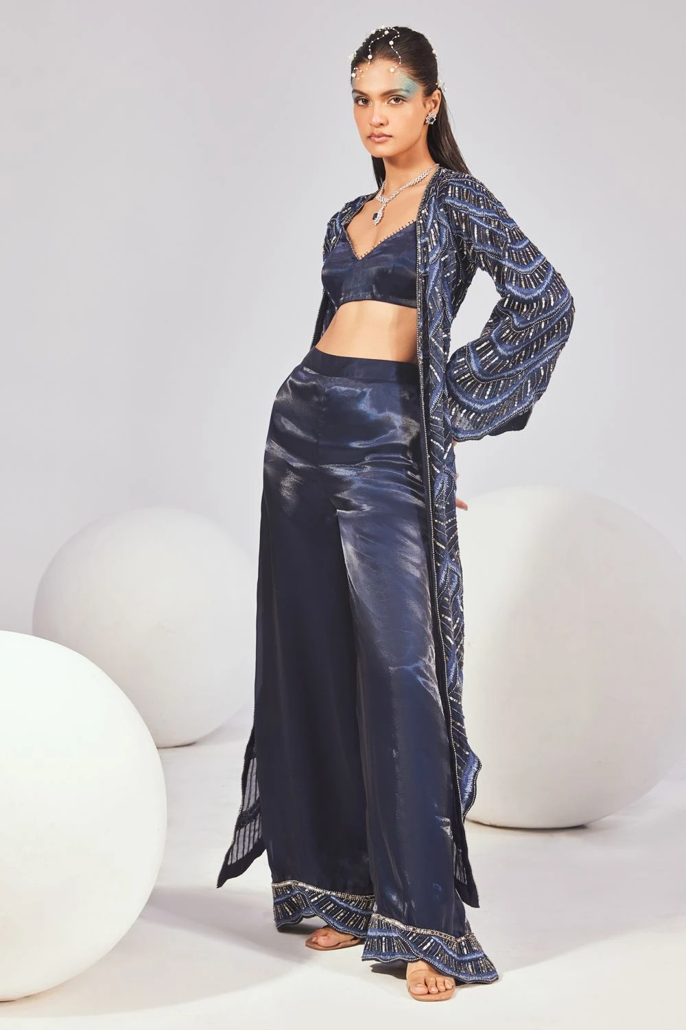 Divya Aggarwal Yara Twilight Blue Sequin Adorned Jacket Set 2 Divya Aggarwal Yara Twilight Blue Sequin Adorned Jacket Set - Image 2