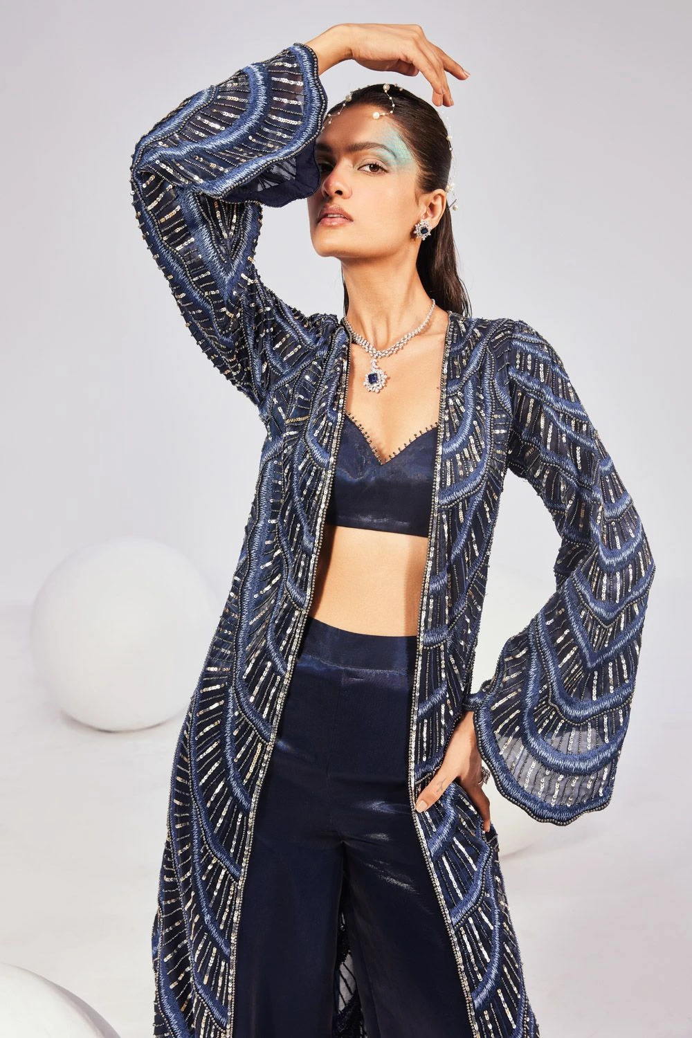Divya Aggarwal Yara Twilight Blue Sequin Adorned Jacket Set 3 Divya Aggarwal Yara Twilight Blue Sequin Adorned Jacket Set - Image 3