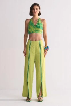 Ikai Lime Green Applique Elasticated Straight Pants