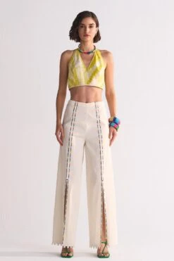 Ikai Ivory Threadwork Elasticated Pants