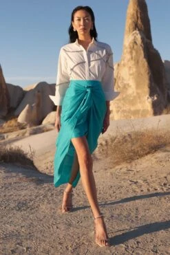 Twinkle Hanspal Turquoise Sarong Wrap Skirt