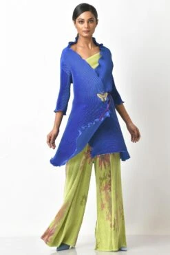 Kiran Uttam Ghosh Indigo Pleated Wrap With Motif Detail
