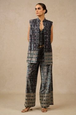 Tarun Tahiliani Classic Black Digital Print Jacket Co-Ord Set