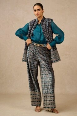 Tarun Tahiliani Elegant Black Digital Print & AppliquÒ Jacket Set