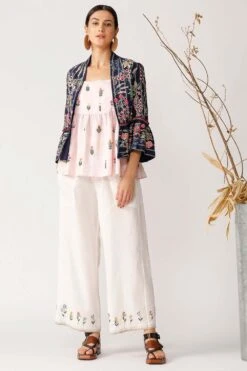 Payal Pratap Striped Embroidered Floral Jacket