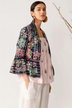 Payal Pratap Striped Embroidered Floral Jacket -Inca Style Shop 7bt 83 3
