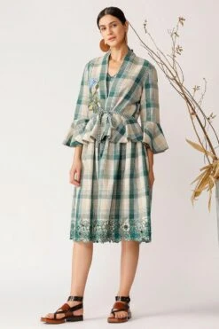 Payal Pratap Green Checkered Peplum Jacket