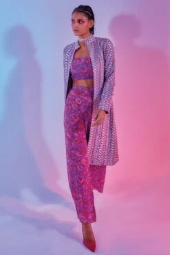 SVA Purple Printed Co-ord Set With Embellished Jacket