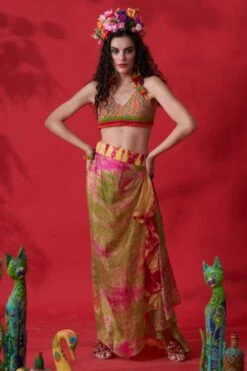 CAPISVIRLEO Green Habutai Silk Draped Skirt