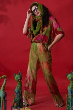 CAPISVIRLEO Green Habutai Silk Bell Bottoms -Inca Style Shop 88cap46 3