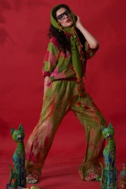 CAPISVIRLEO Green Habutai Silk Bell Bottoms -Inca Style Shop 88cap46 4