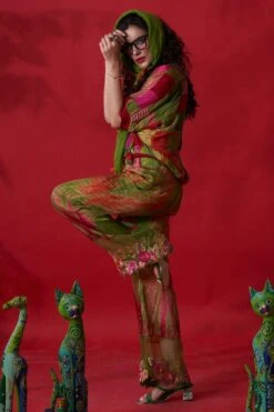 CAPISVIRLEO Green Habutai Silk Bell Bottoms -Inca Style Shop 88cap46 5