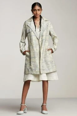 Alamelu Handloom Ikat Raw Silk Trench Coat