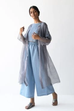 Urvashi Kaur Grey Linen Sheer Overlay