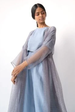 Urvashi Kaur Grey Linen Sheer Overlay -Inca Style Shop apara 87 3