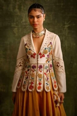 Chandrima Ivory Panelled Beadwork Jacket
