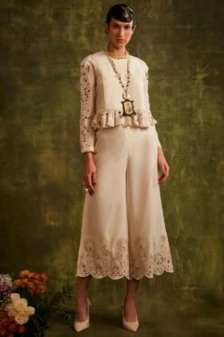 Chandrima Ivory Cutwork Wide Leg Culottes