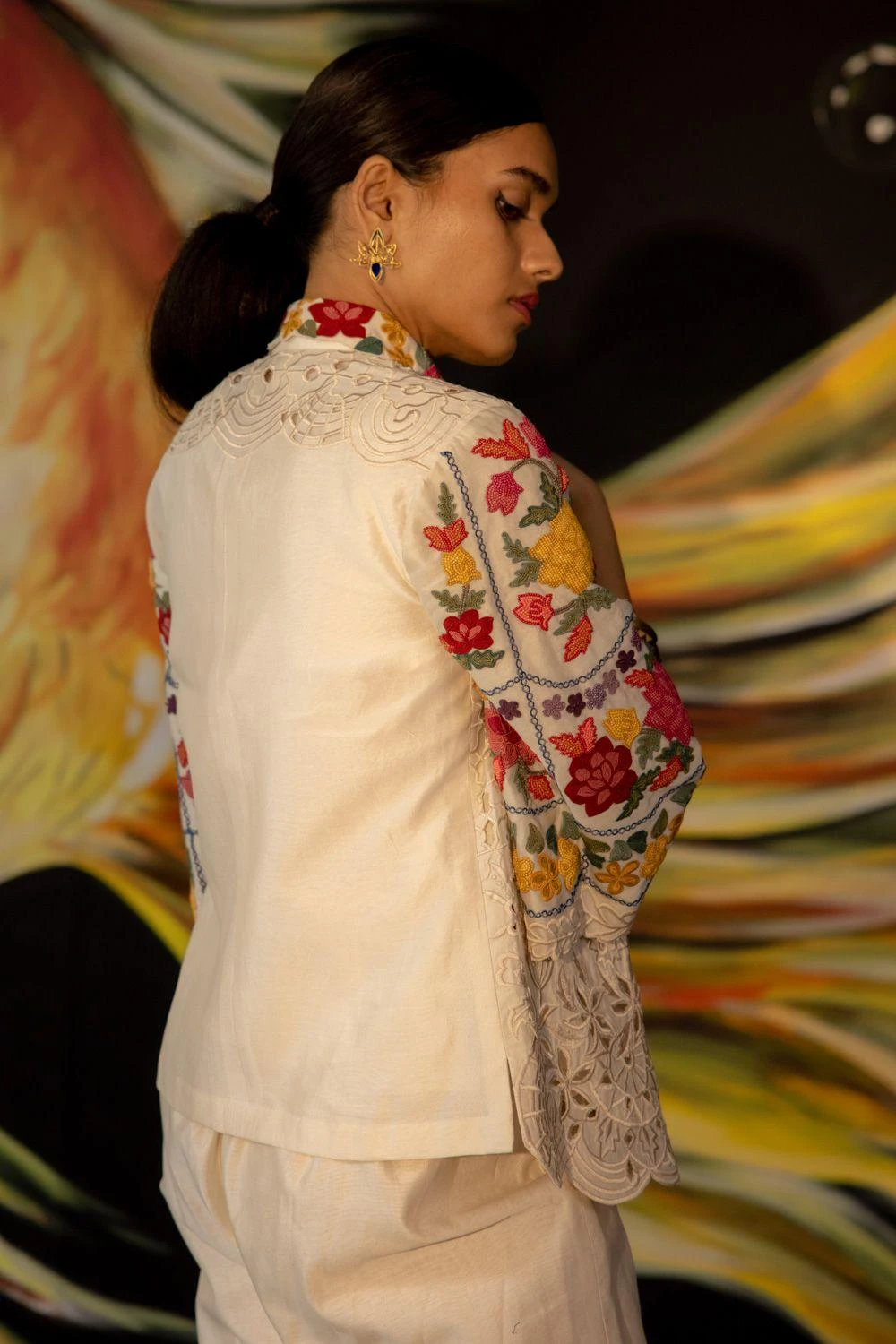 Chandrima Ivory Floral Embroidered Jacket 4 Chandrima Ivory Floral Embroidered Jacket - Image 4