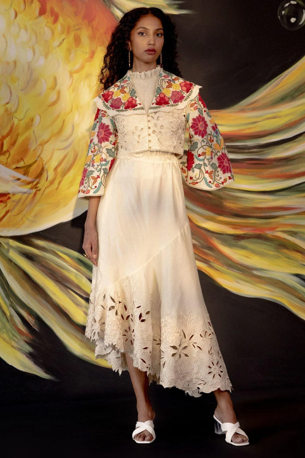 Chandrima Ivory Embroidered Jacket With Bell Sleeves 1 Chandrima Ivory Embroidered Jacket With Bell Sleeves