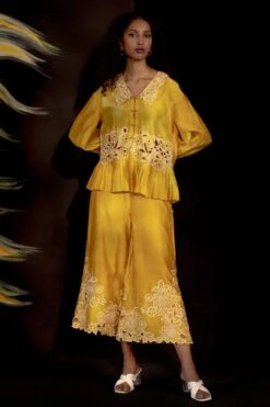 Chandrima Yellow Tie-dye Cutwork Pants