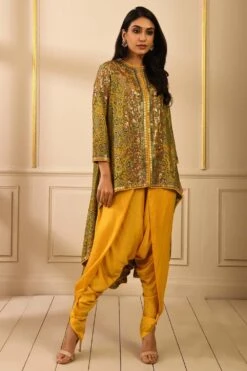 Debyani Yellow Sequin Embroidered Jacket With Dhoti